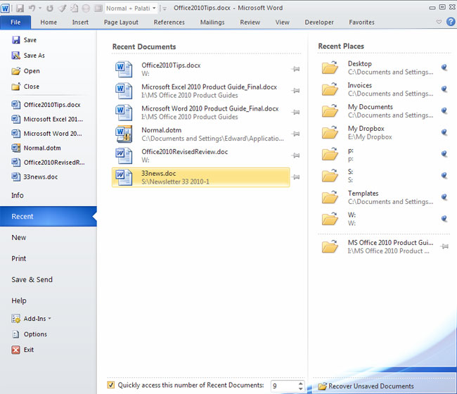 Thủ thuật mở các file mới dùng gần đây